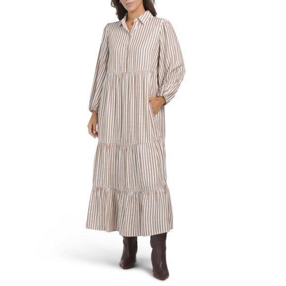 MAX STUDIO Ivory Three-quarter Sleeve Collared Maxi Shirt Dress - Picture 1 of 2